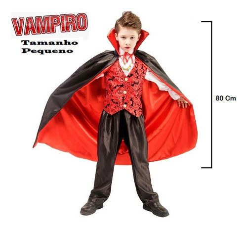 Fantasia Conde Drácula Capa Vampiro Infantil Halloween